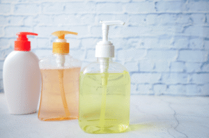 Various types of soaps in bottles